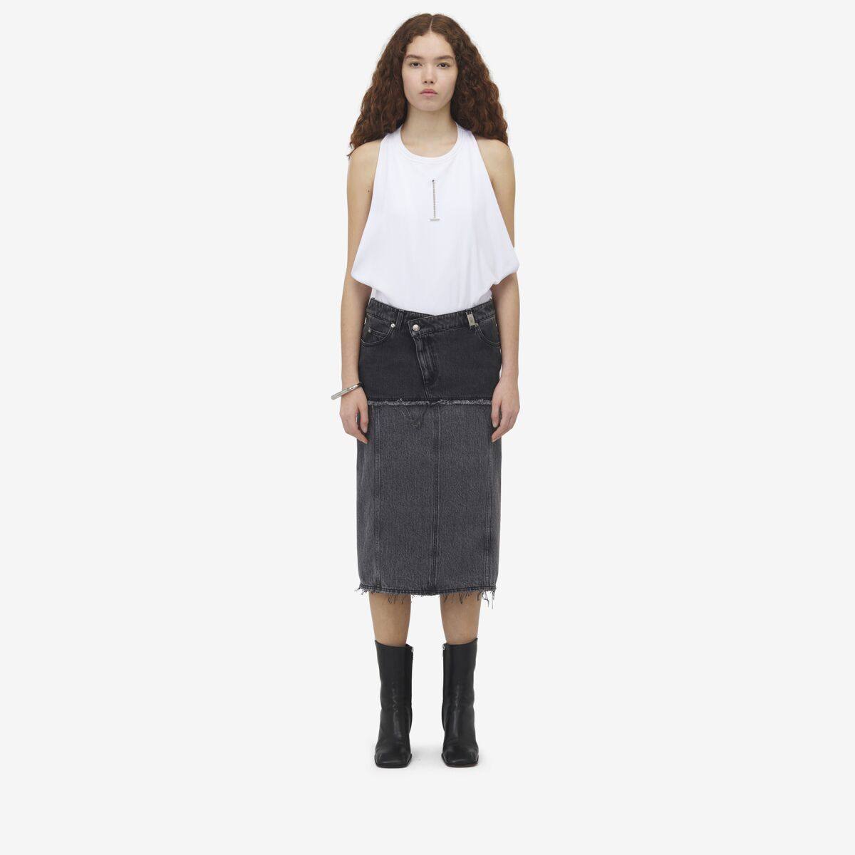 Alexander McQueen Women's Black Two-tone Denim Skirt - 10 (Cotton)